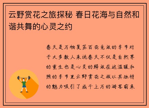 云野赏花之旅探秘 春日花海与自然和谐共舞的心灵之约